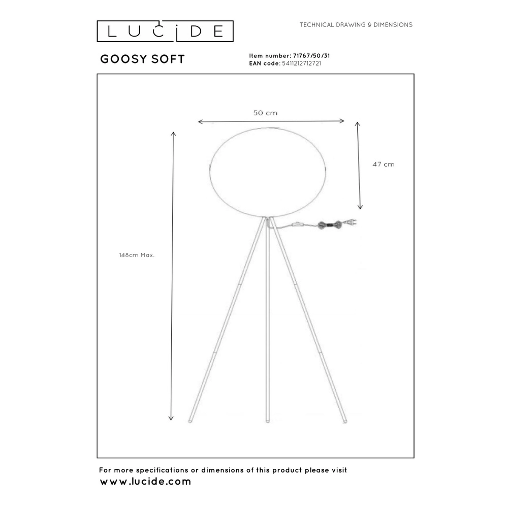 Vloerlamp Goosy Soft Ø 50cm wit Lucide 5411212712721