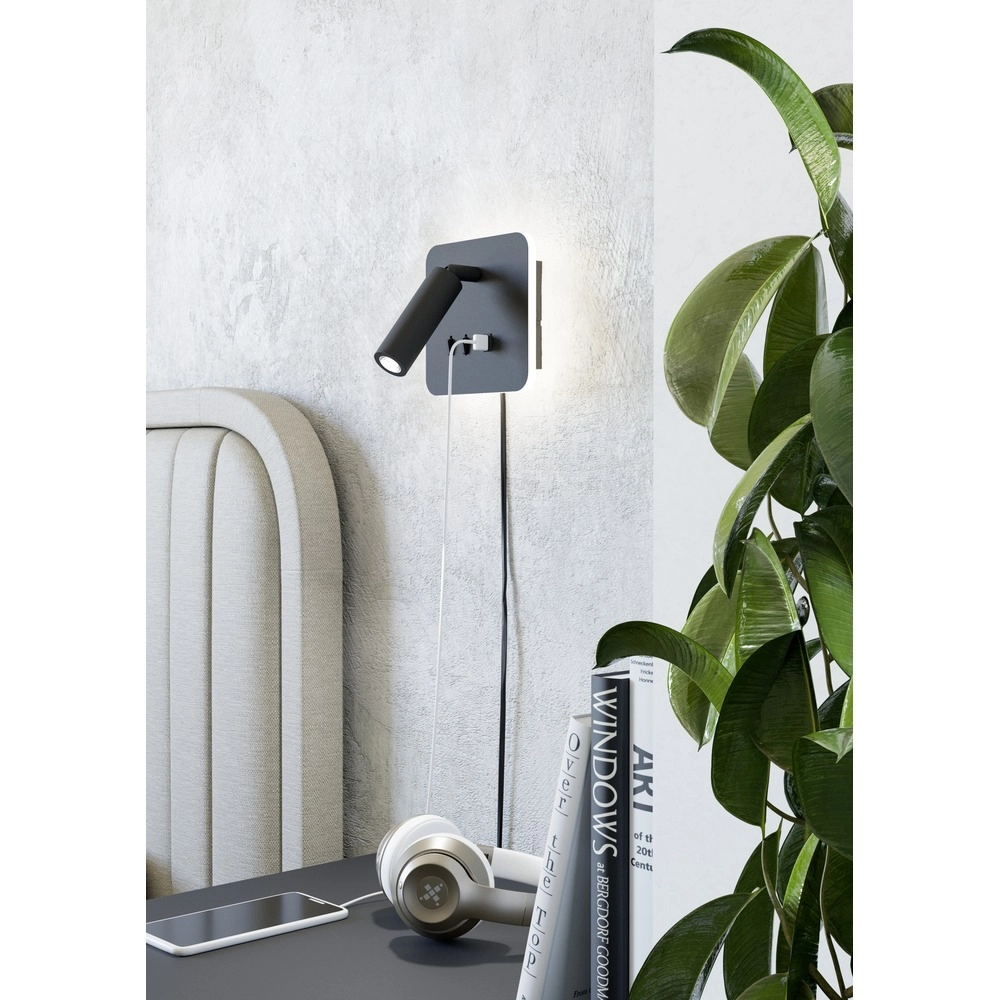 Bedlampje Fanzarotta 1 zwart vierkant Eglo 9008606356836