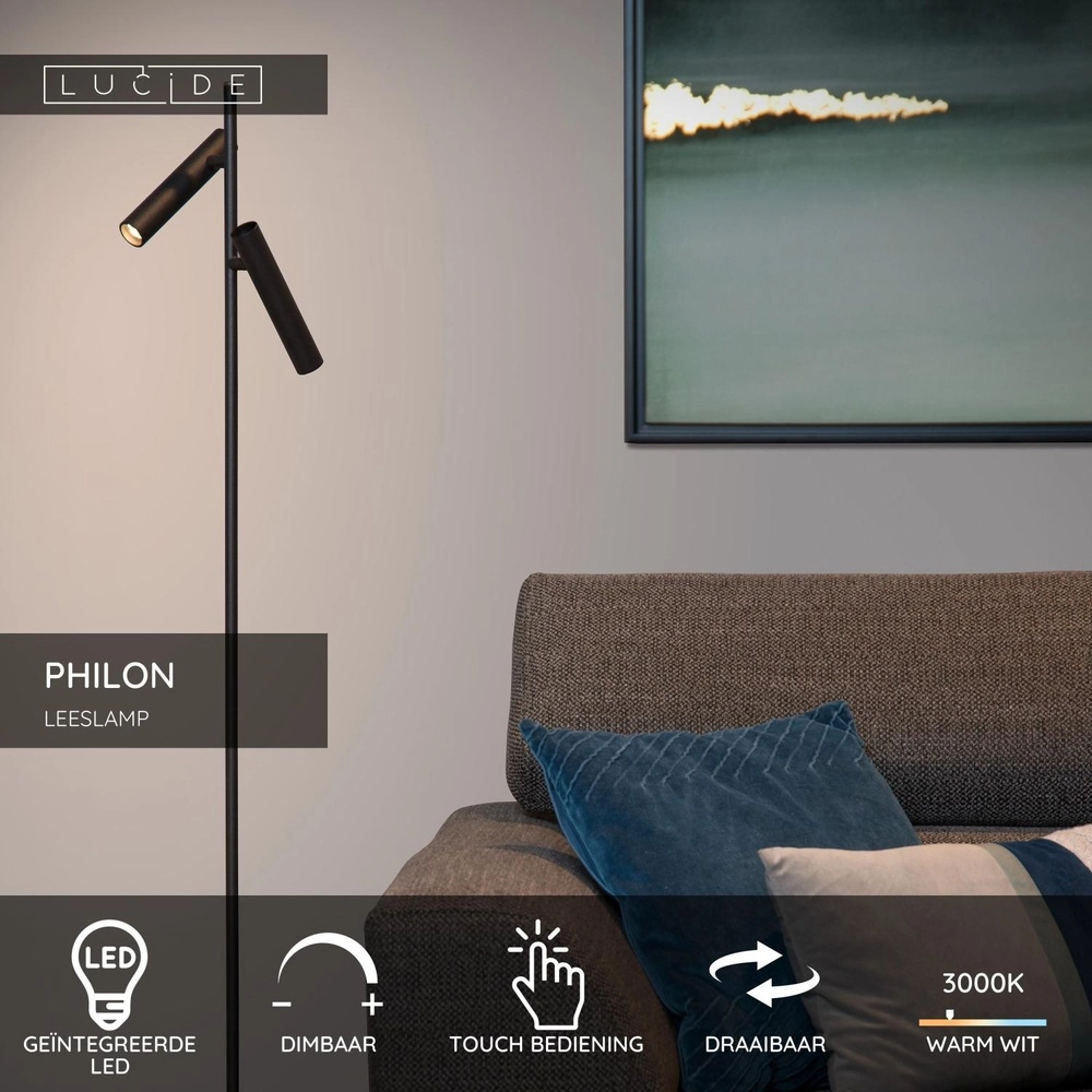 Leeslamp Philon dubbel zwart Lucide 5411212791702