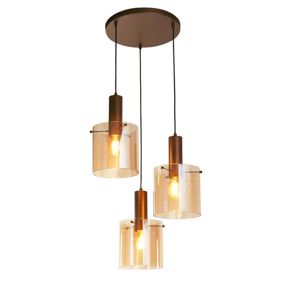 Bruine hanglamp Sweden 3-lichts Searchlight 5053423244334