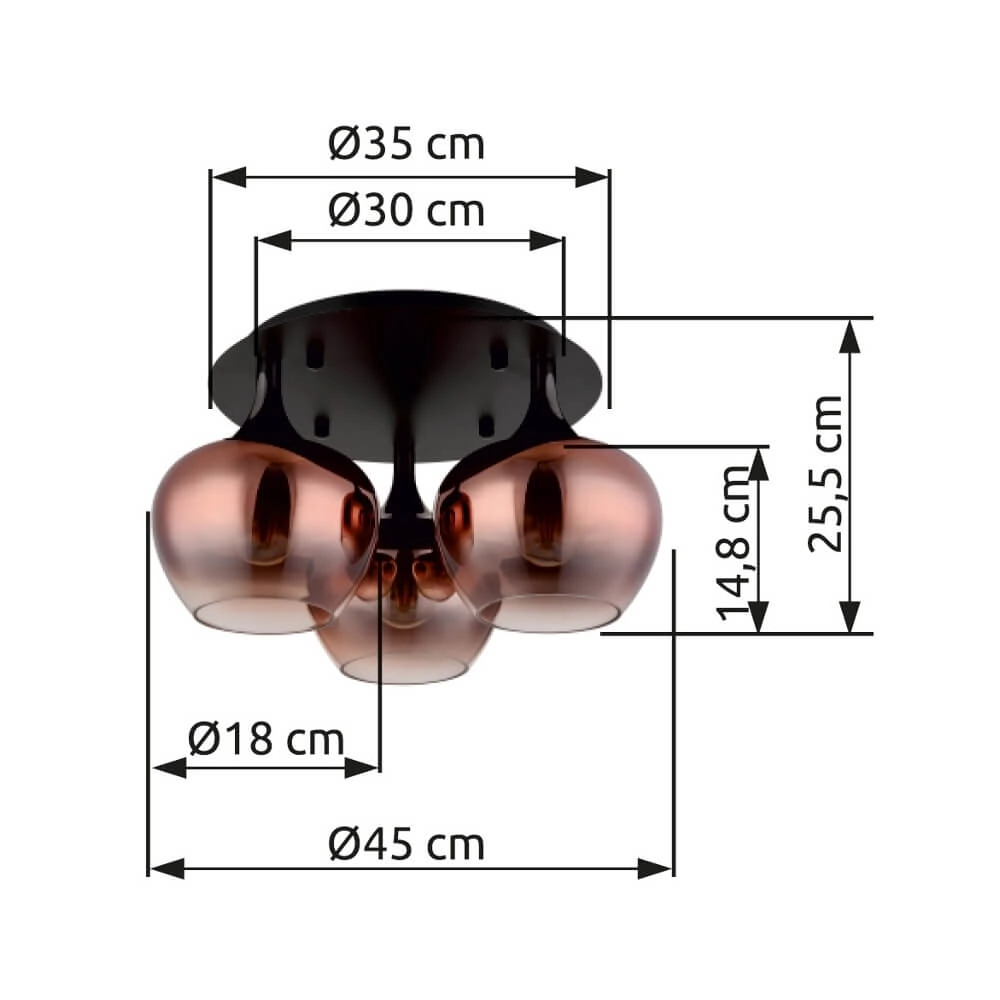 Zwarte plafondlamp Maxy met rood glas Ø 45cm Globo 9007371447978
