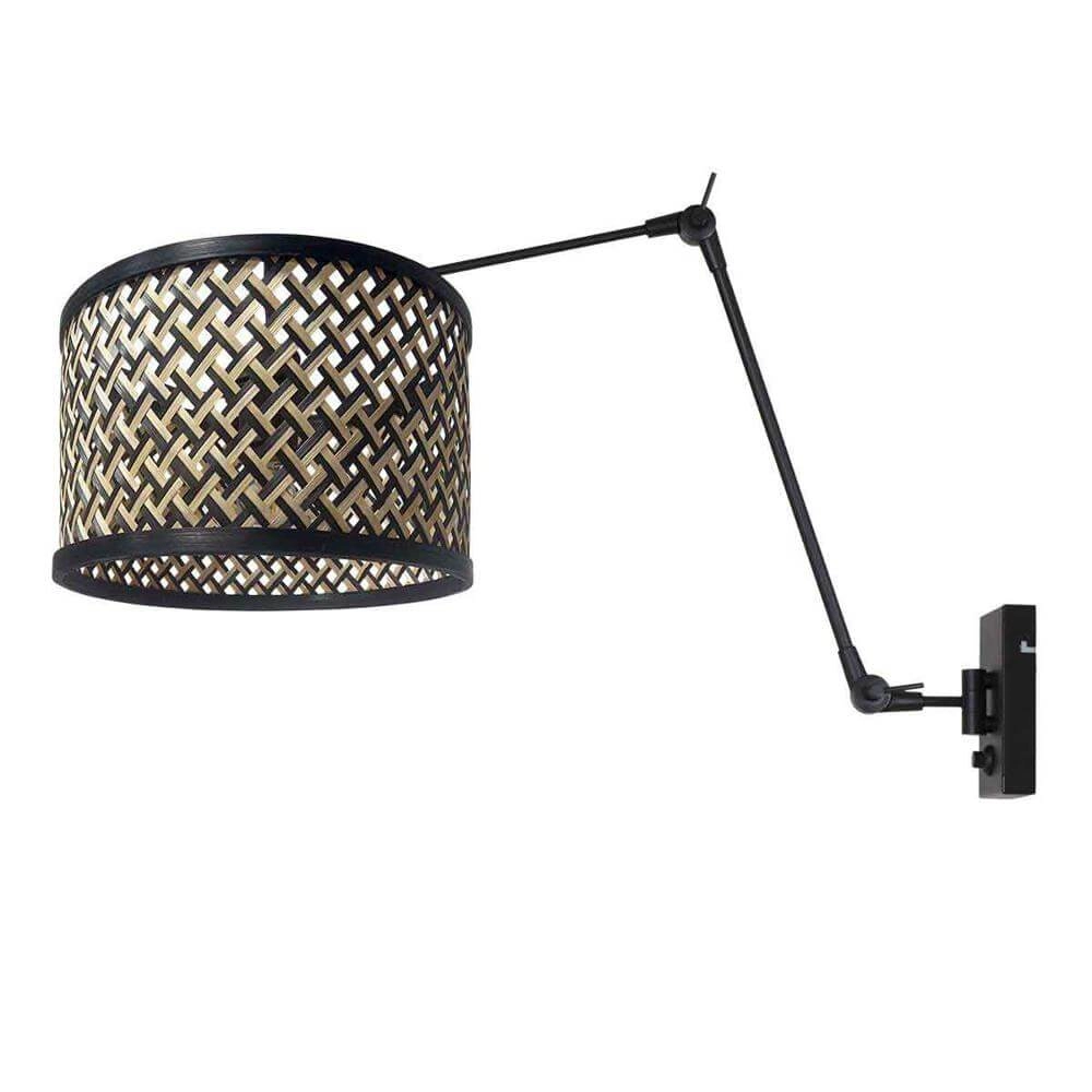Wandlamp Prestige Chic zwart met bamboe kap Steinhauer 8712746172935