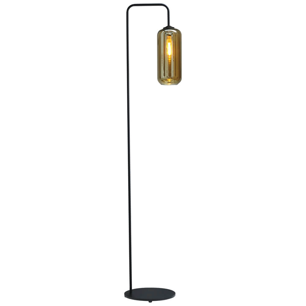 Zwarte vloerlamp Quinto met smoke cilinderglas