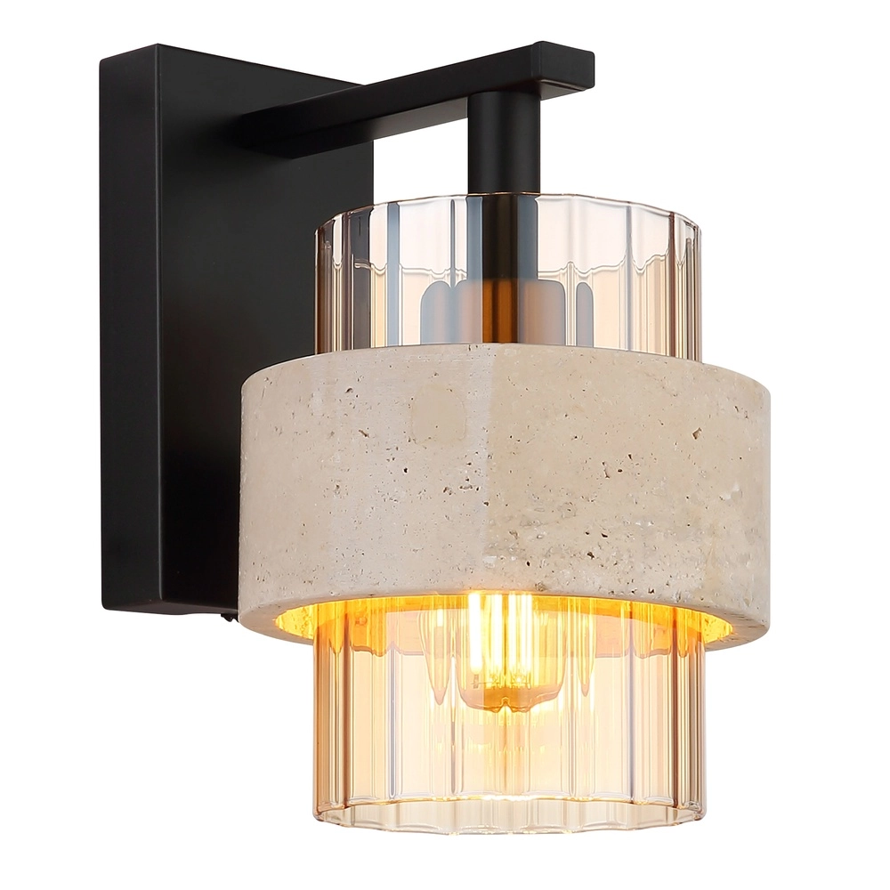 Wandlamp Daren zwart met marmer