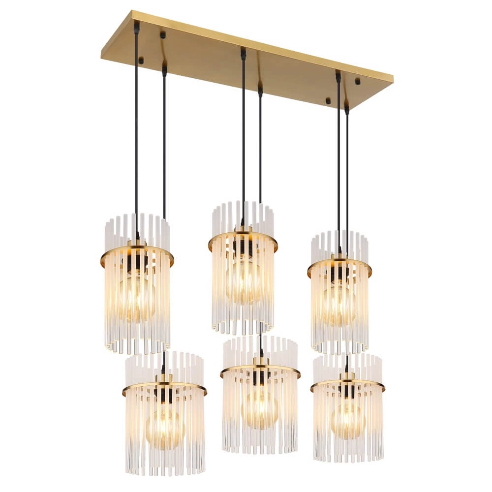 Gouden hanglamp Gorley met glas 6-lichts