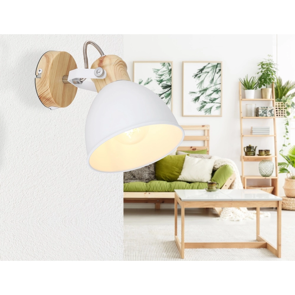Scandinavisch wandlampje Wiho wit met hout Globo 9007371409174