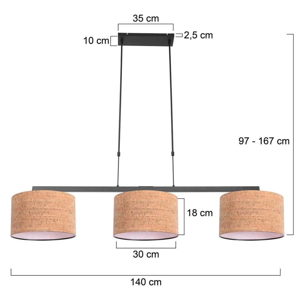3-lichts hanglamp Stang met kurk kappen Steinhauer 8712746180664