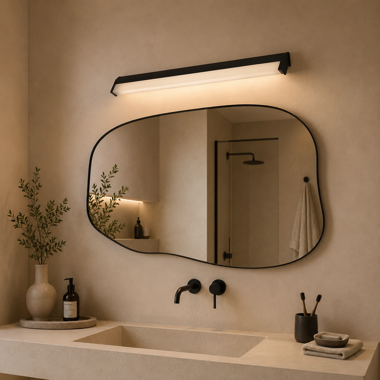 Spiegel wandlamp Mirror 88cm zwart
