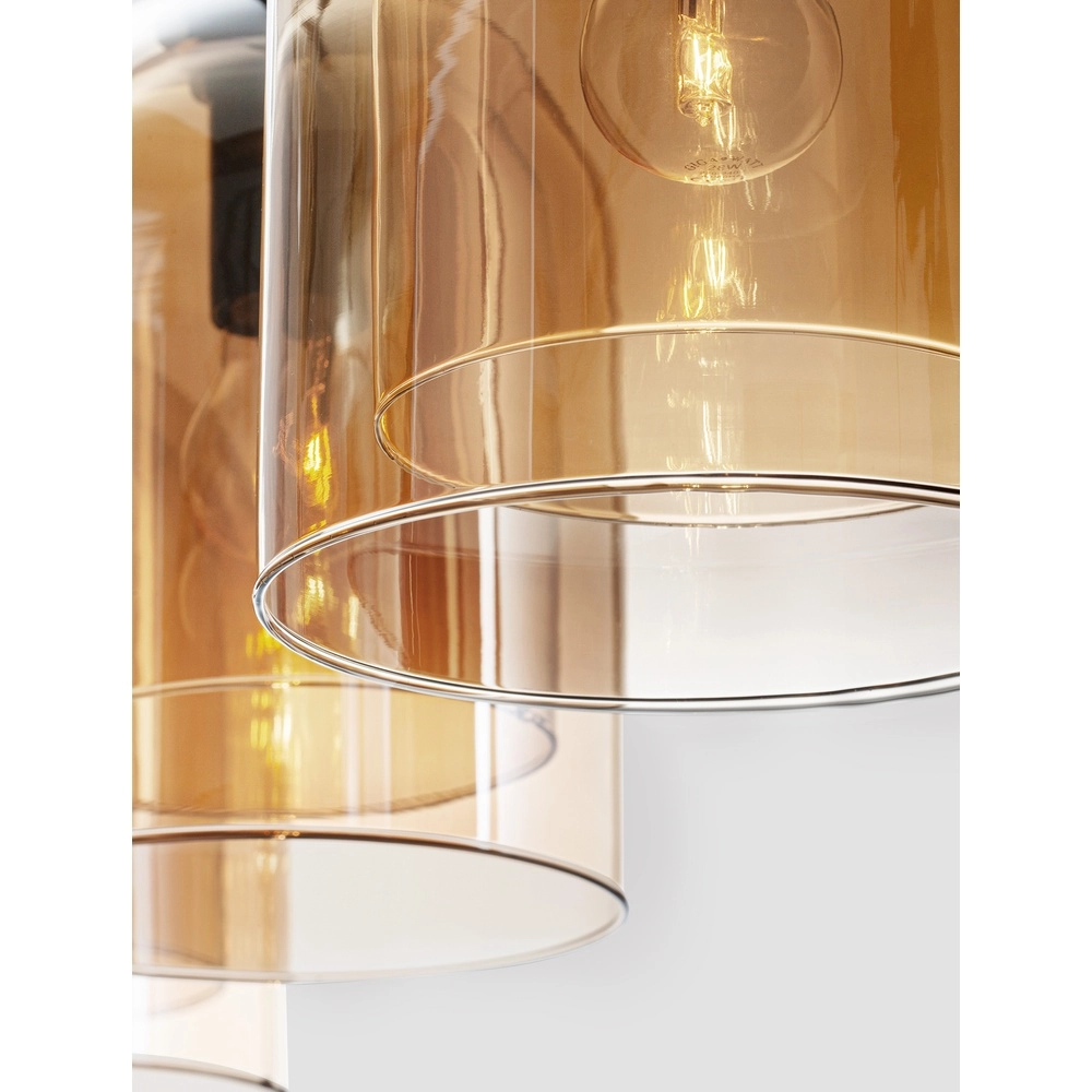 Hanglamp Velor 3-lichts zwart met amber glas recht Lyora 5212017431226