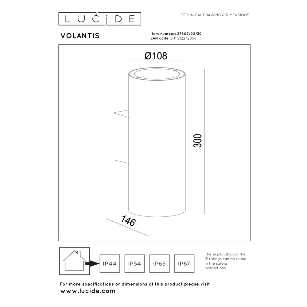 Wandspot Volantis up & down zwart Lucide 5411212272058