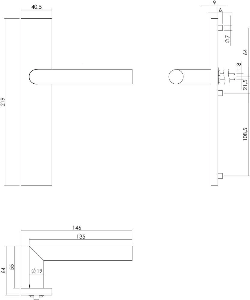 Deurklink Hoek 90 rechthoekig RVS Intersteel 8714186186947