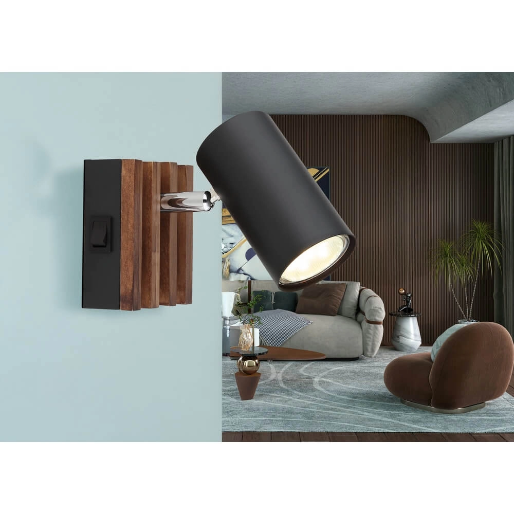 Plafondlamp Kayden enkel zwart met hout Globo 9007371525447