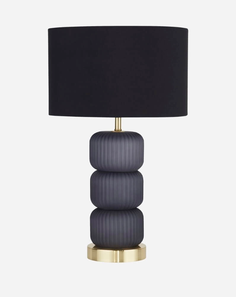 Schemerlamp Tablu blauw en goud met zwarte kap Schemerlamp Tablu blauw en goud met zwarte kap