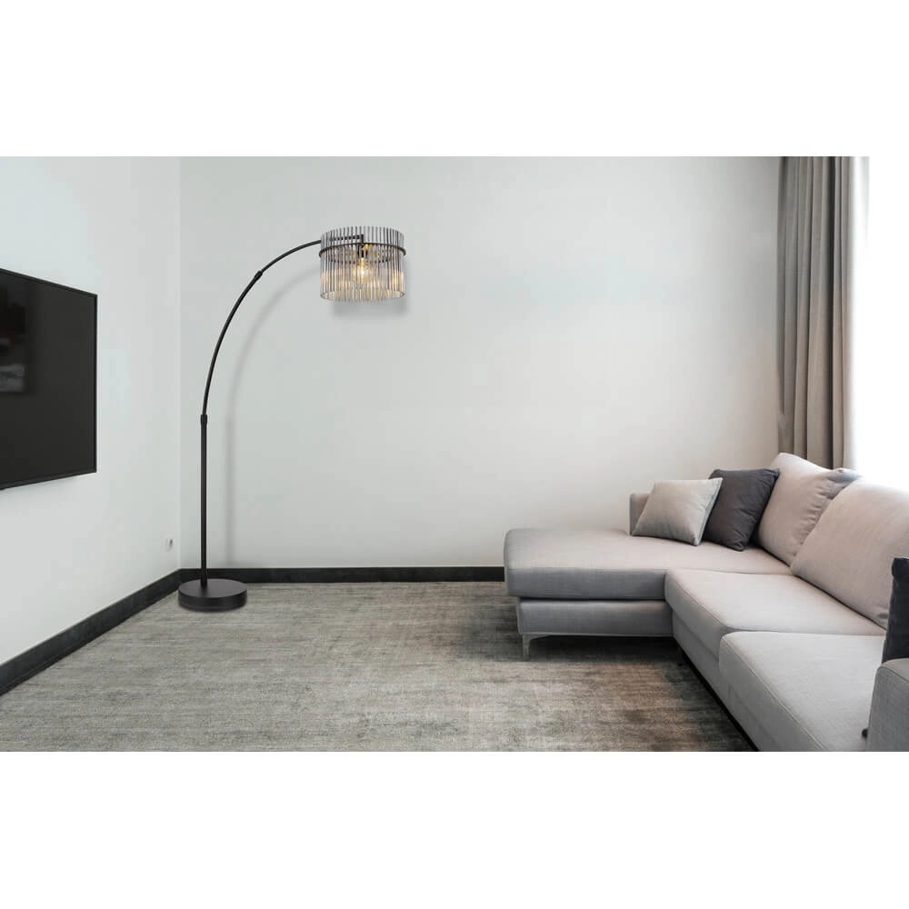 Zwarte vloerlamp Gorley met smoke glas Globo 9007371471942