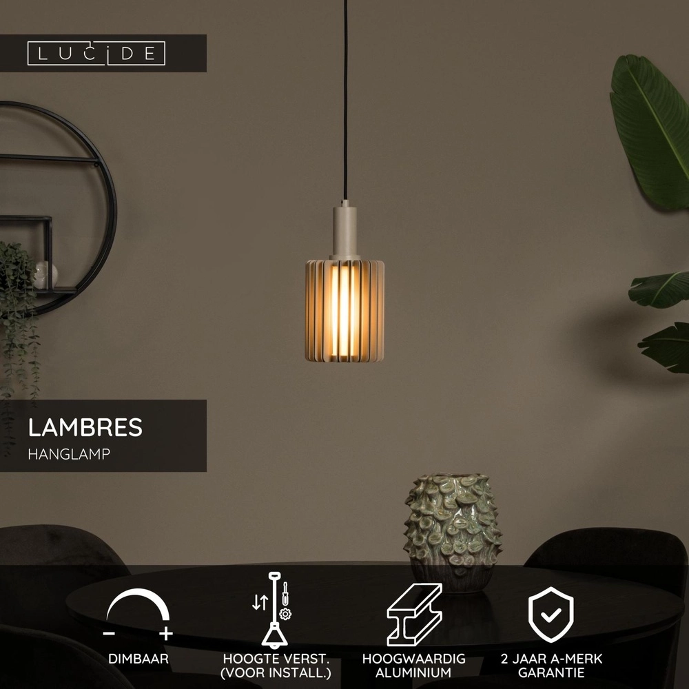 Hanglamp Lambres Ø 15cm taupe Lucide 5411212452894