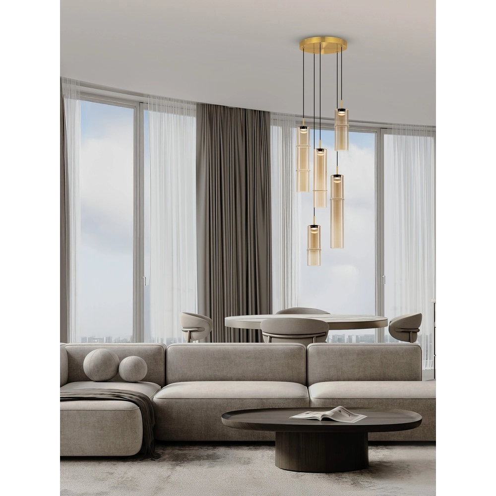 Unieke hanglamp Sano rond 5-lichts goud Lyora 5212017474063