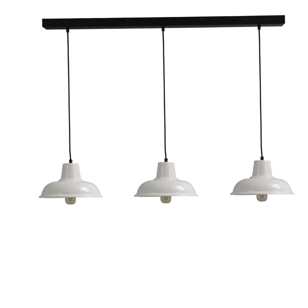 Retro eettafellamp Di panna Industria 3x26 3-lichts wit met zwart