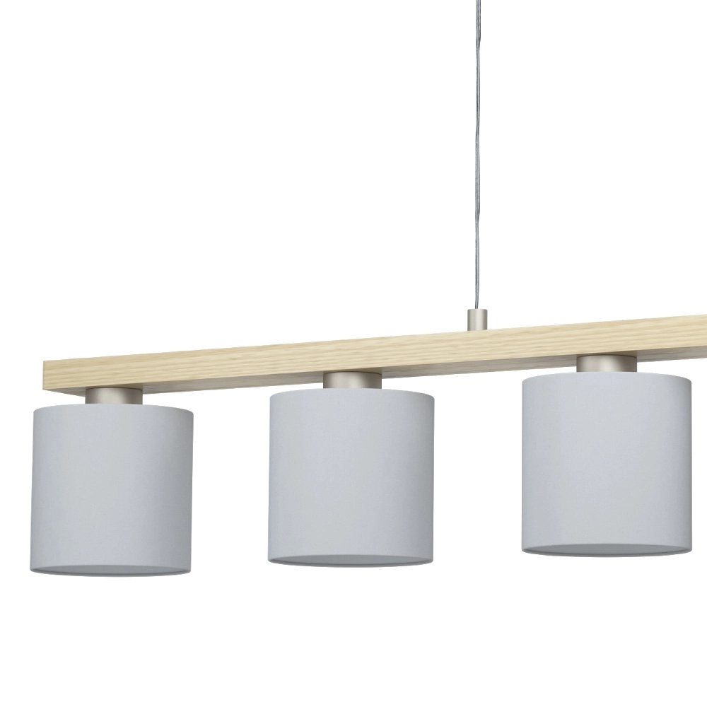 Eetkamer hanglamp Castralvo houtbruin met witte kappen Eglo 9008606310043