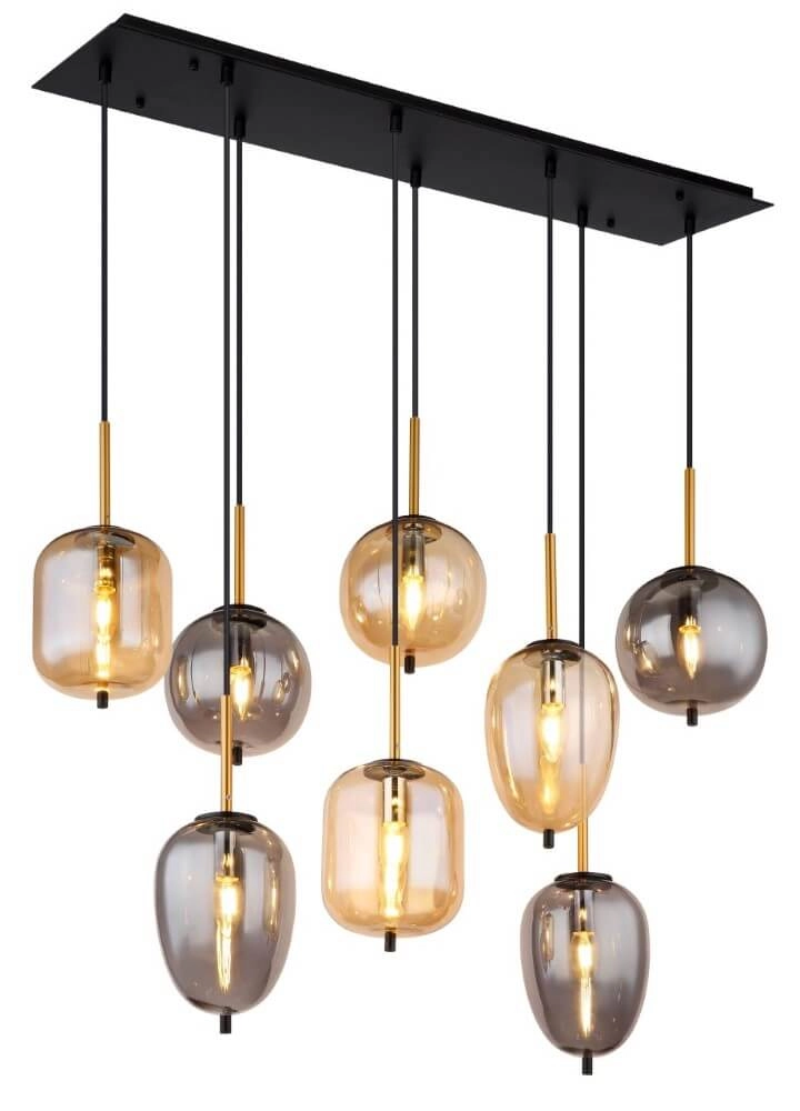 8-lichts hanglamp Blacky zwart
