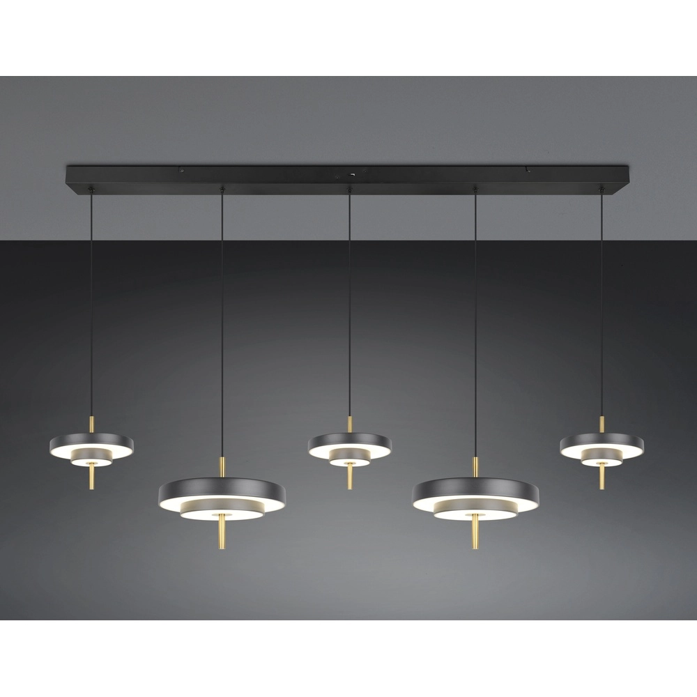 5-lichts hanglamp Keaton zwart met goud Trio 4017807655483