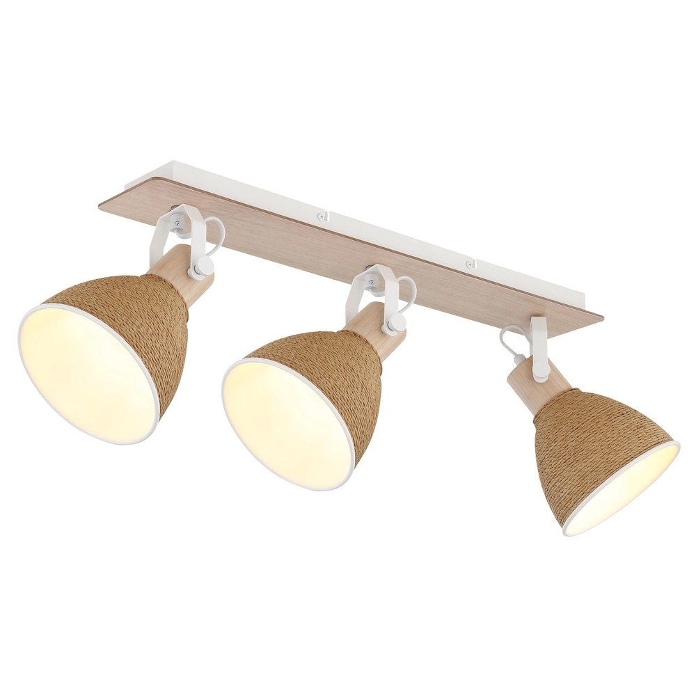 Plafondlamp Lyndon 3-lichts wit met rotan