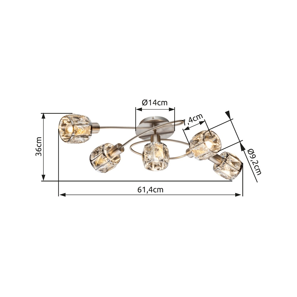 Plafondlamp Kris 5-lichts nikkel Globo 9007371369256