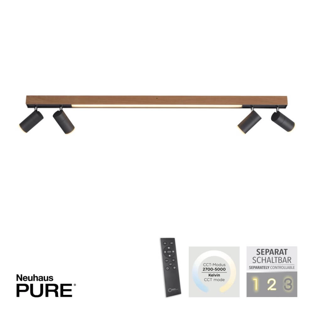 Strakke plafondlamp Pure Lines Spot hout Paul Neuhaus 4012248374566
