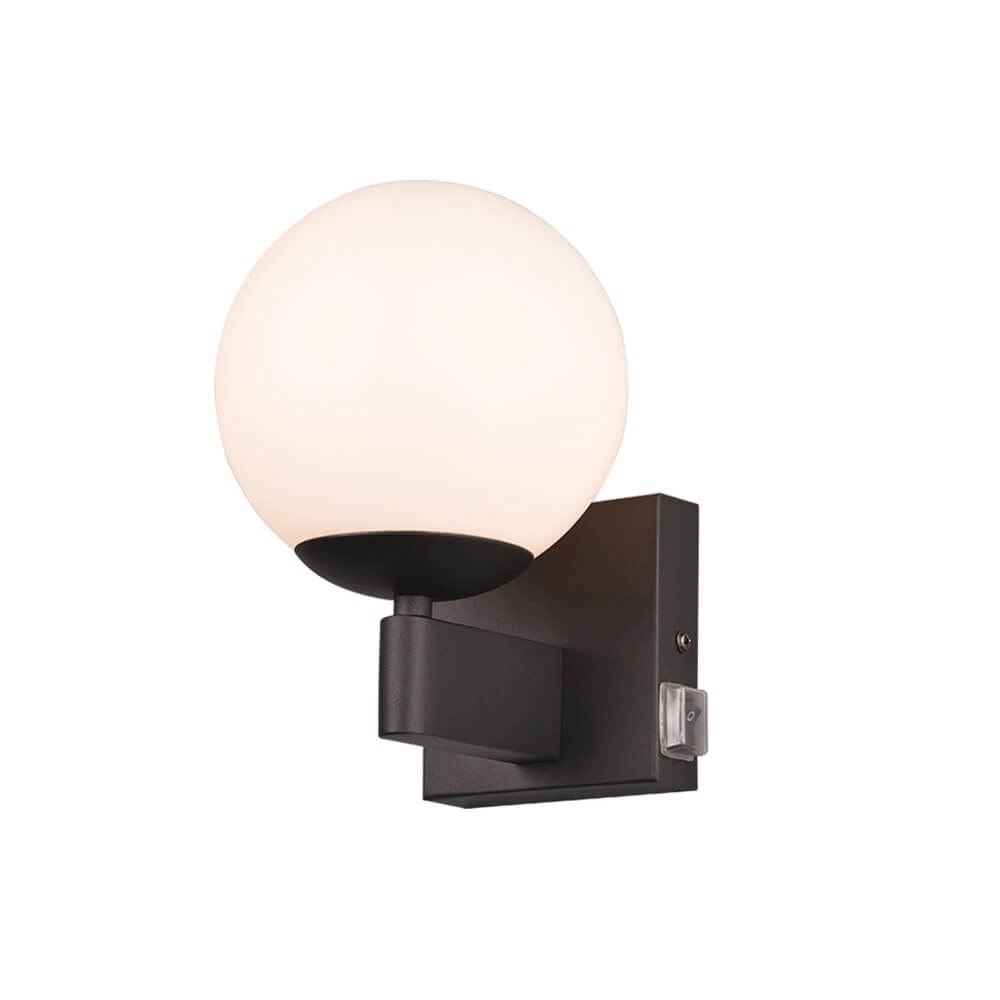 Wandlamp Kula zwart armatuur met wit glas