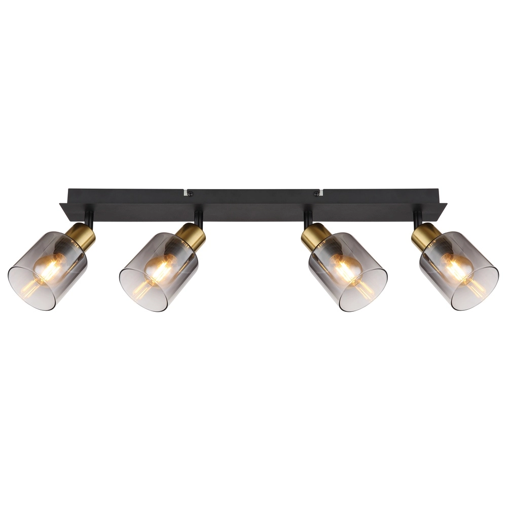 4-lichts plafondlamp Hollsy zwart met smoke glas Globo 9007371451852