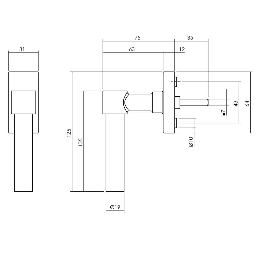 Raamkruk L-vorm Ventra rechthoekig rozet zwart Intersteel 8714186562215