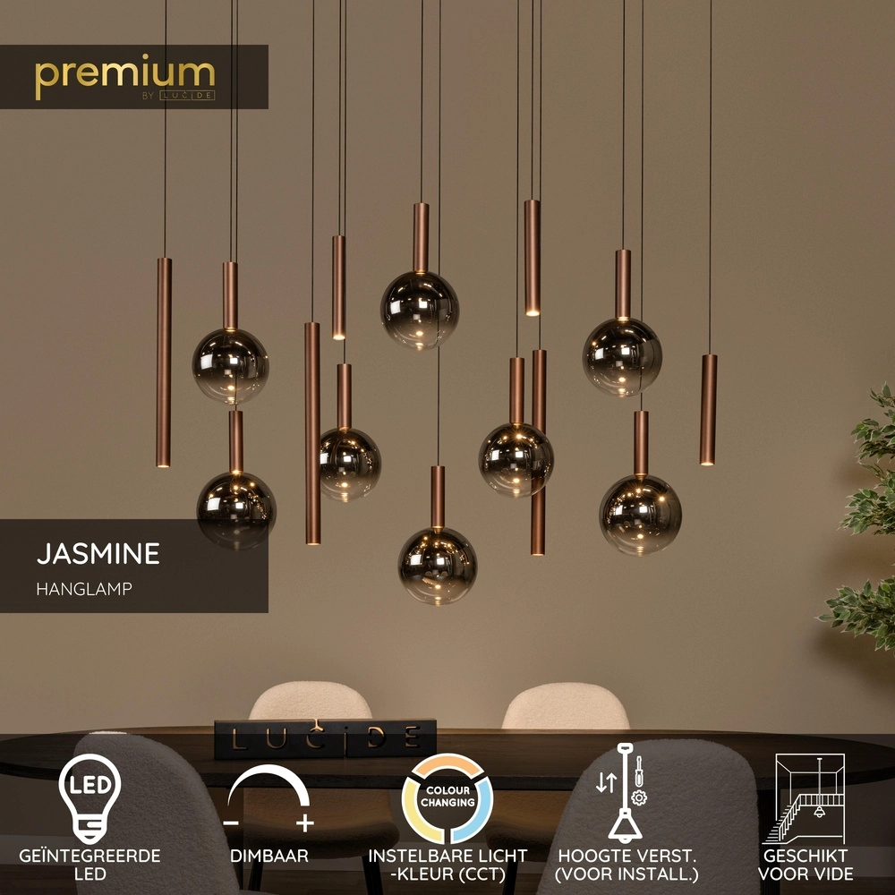 Design vide hanglamp Jasmine koper 14-lichts Premium by Lucide 5411212741288