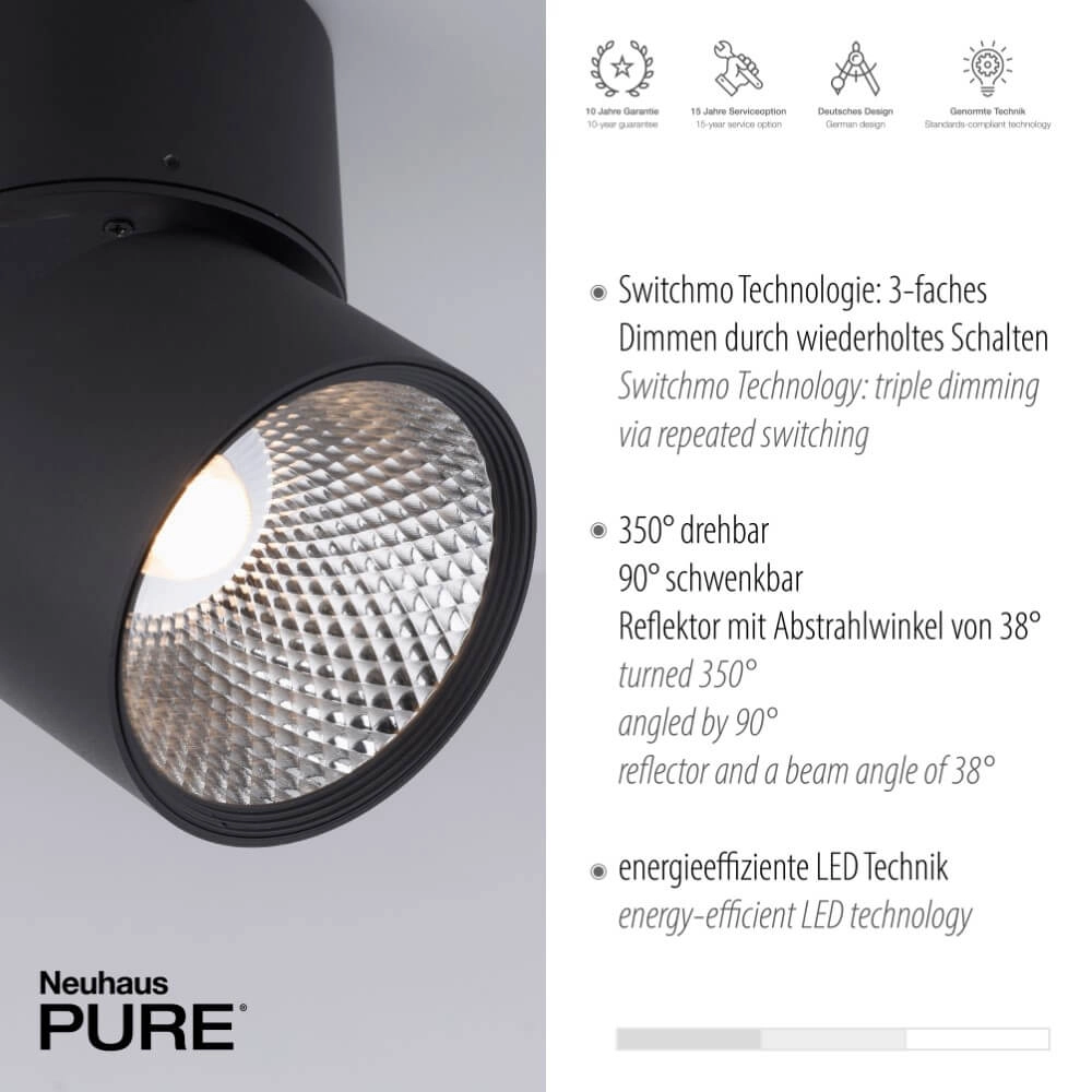 Plafondlamp Pure Nola 2-lichts zwart Paul Neuhaus 4012248372005