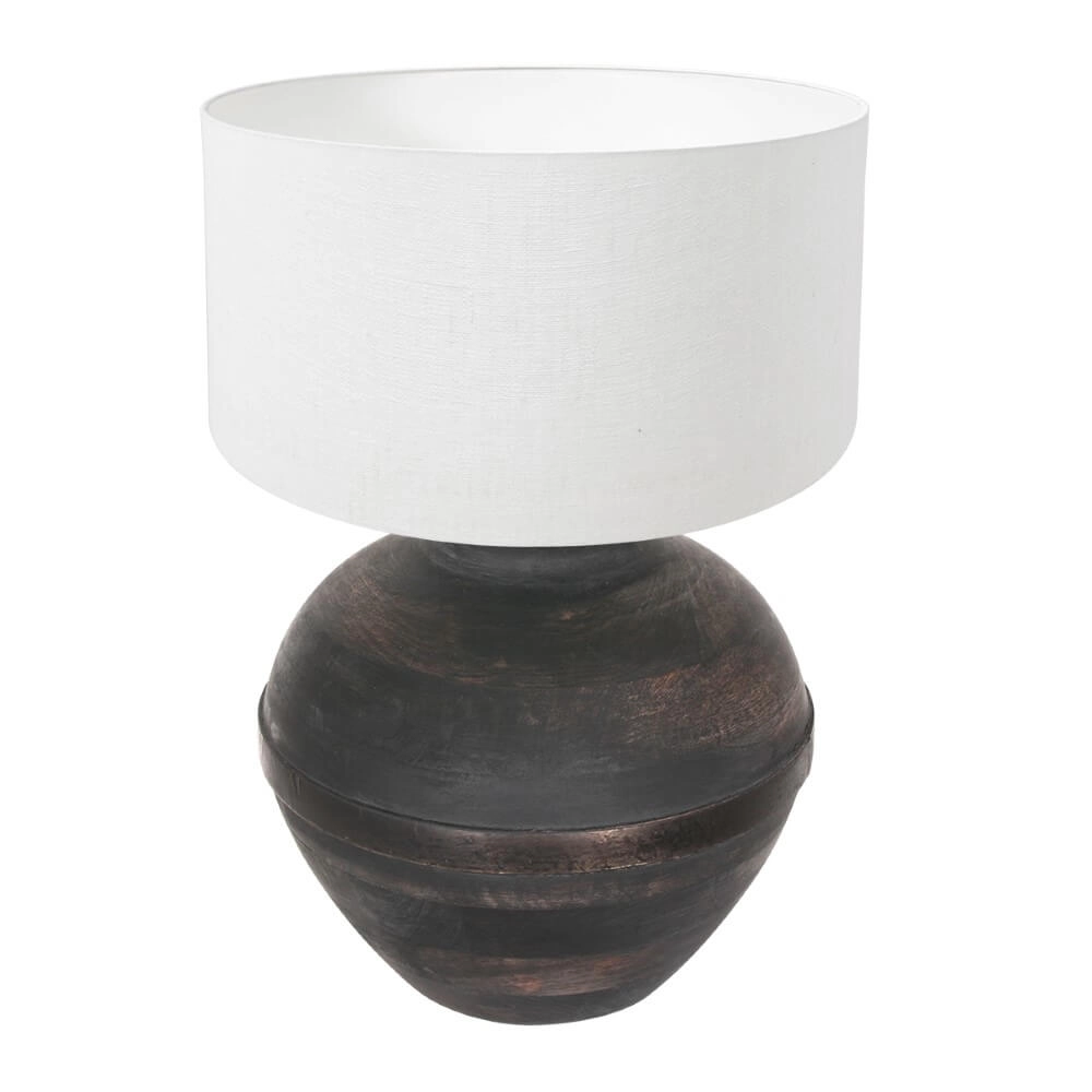 Chique schemerlamp Lyons B met witte linnen kap Chique schemerlamp Lyons B met witte linnen kap