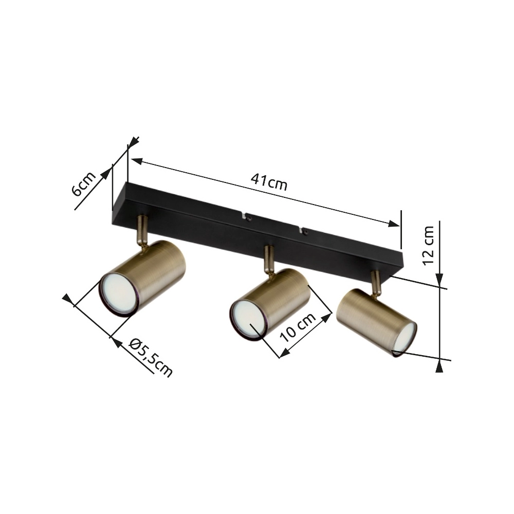 Plafondlamp 3-lichts Robby zwart met brons Globo 9007371442980