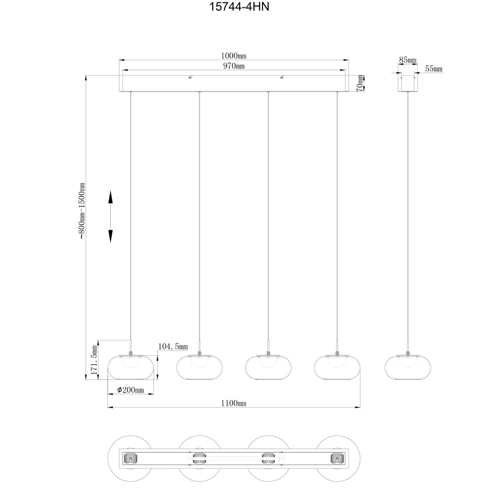 Design hanglamp Quintara 4-lichts nikkel Globo 9007371462322
