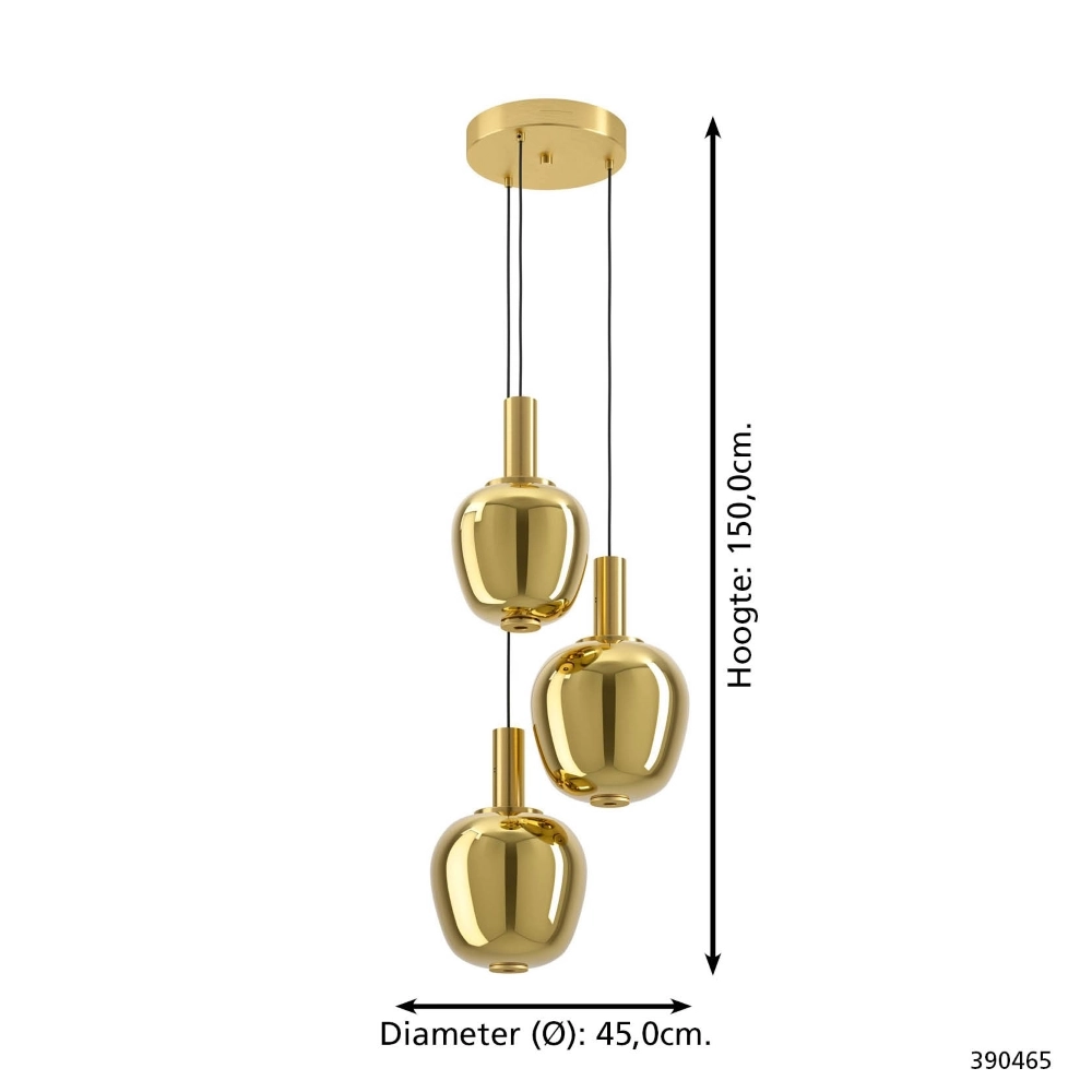 3-lichts hanglamp Fruitera goud Ø 45cm Stars of Light 9008606360055