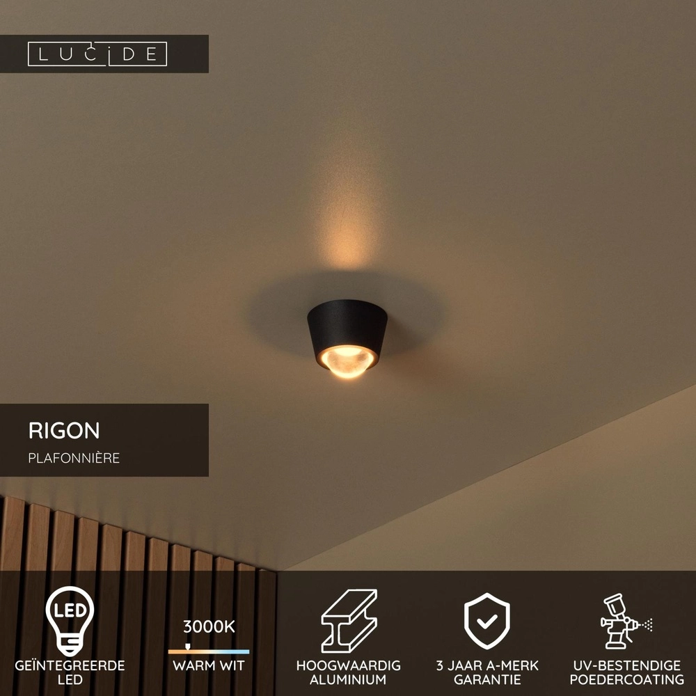 Plafondlamp Rigon zwart Lucide 5411212040657
