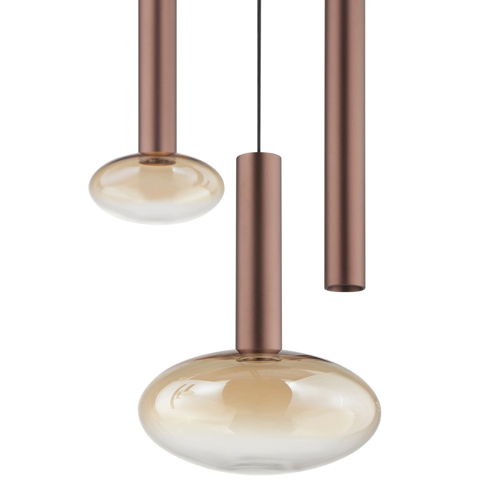 Hanglamp Veridian koffie bruin met amber glas ovaal Brilliant 4004353476907