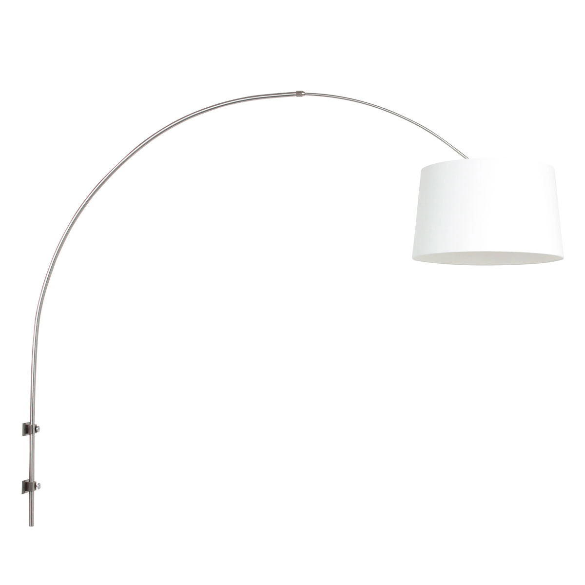 Wand booglamp Sparkled RVS met witte lampenkap Wand booglamp Sparkled RVS met witte lampenkap