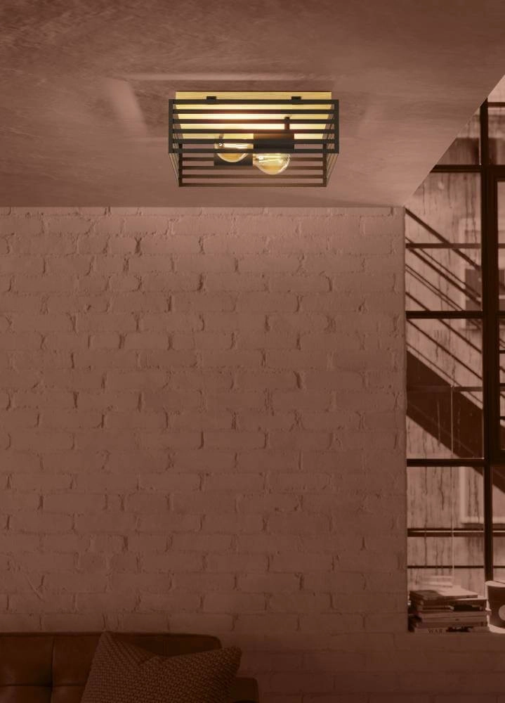 Plafondlamp Cidraz vierkant met hout Stars of Light 9008606242733