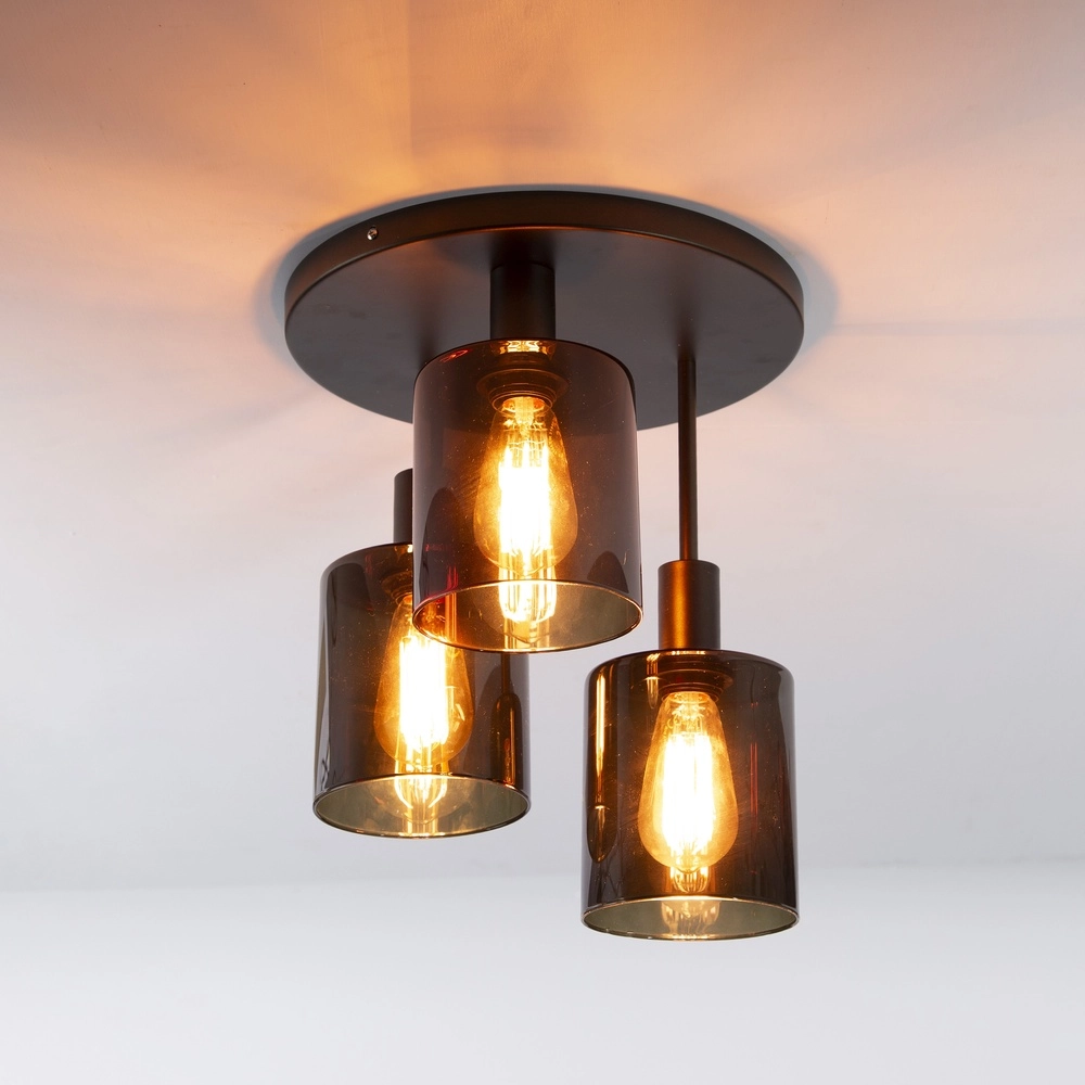 Donkerbruine plafondlamp Sepiora Ø 35cm - 3x E27