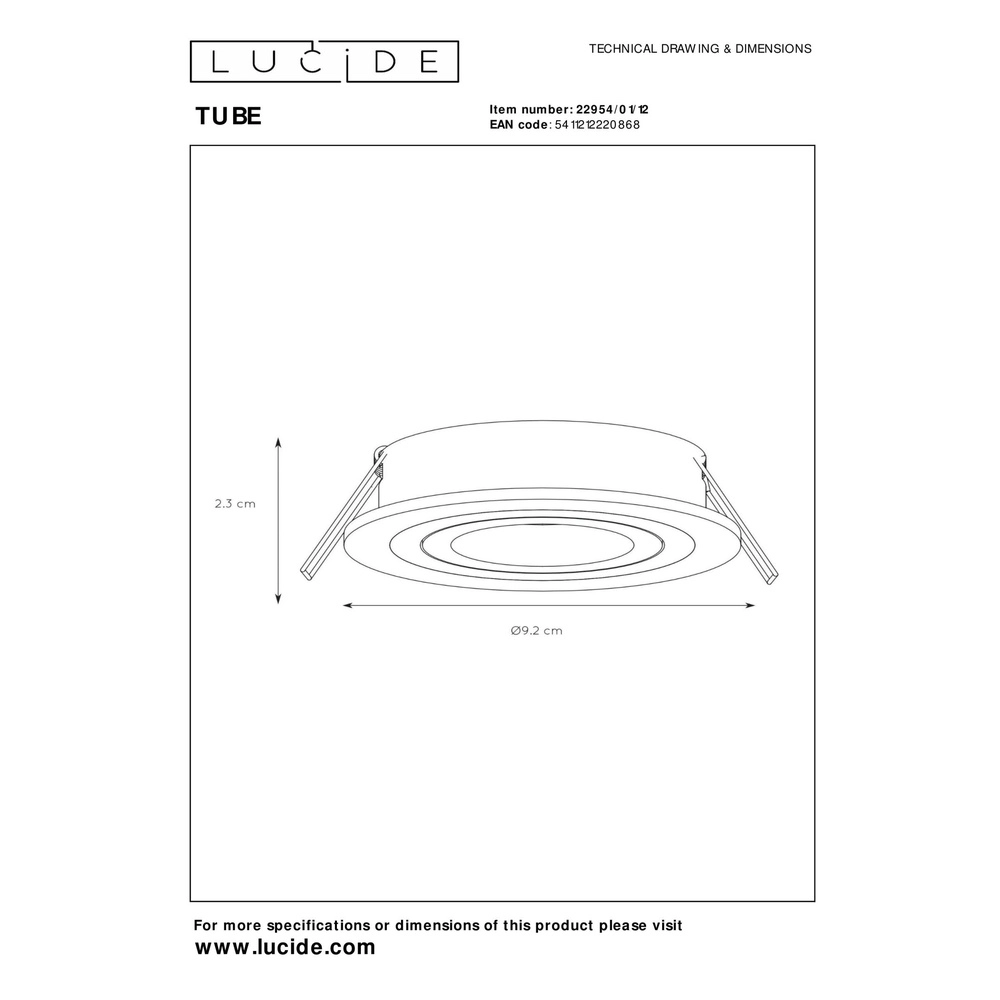 Inbouwspot Tube chroom Ø 9,2cm Lucide 5411212220868