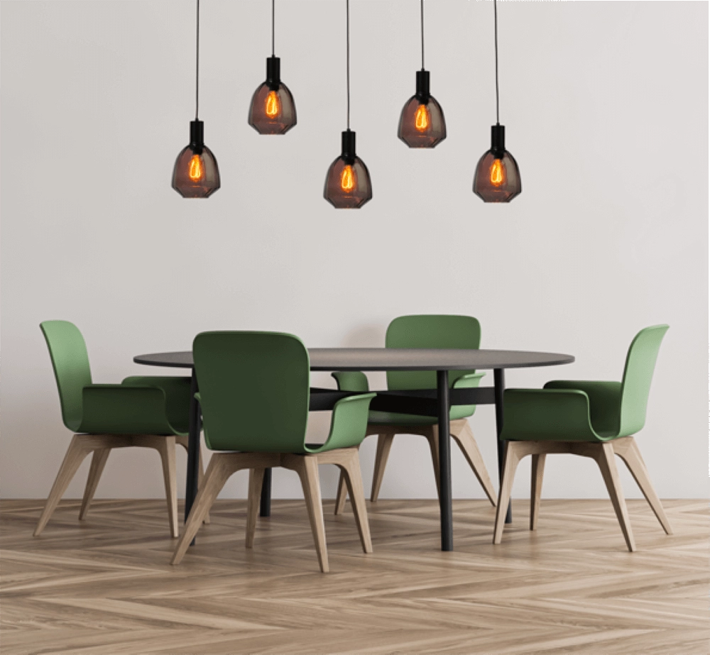 5-lichts hanglamp - zwart - Porto met Nicolette red glazen Masterlight 8718121270340