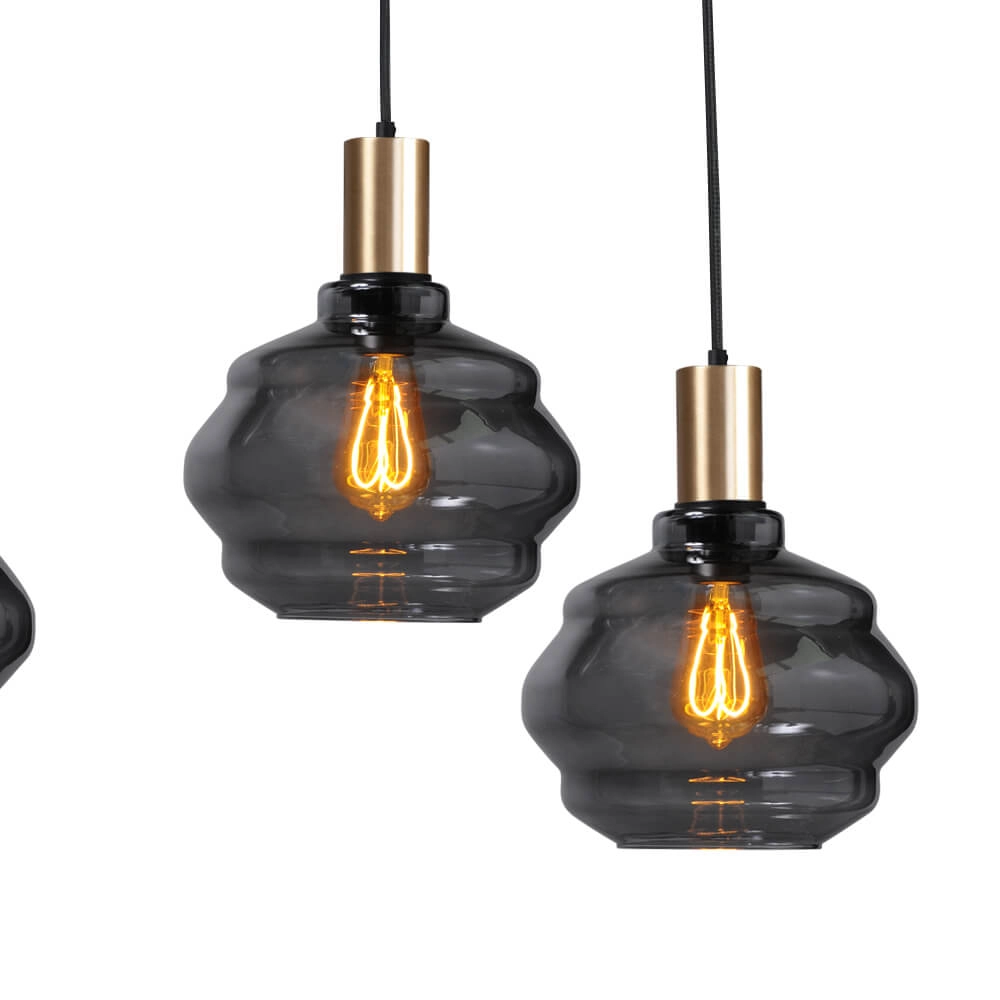 6-lichts hanglamp - goud - Porto met Ball smoke glazen Masterlight 8718121270463