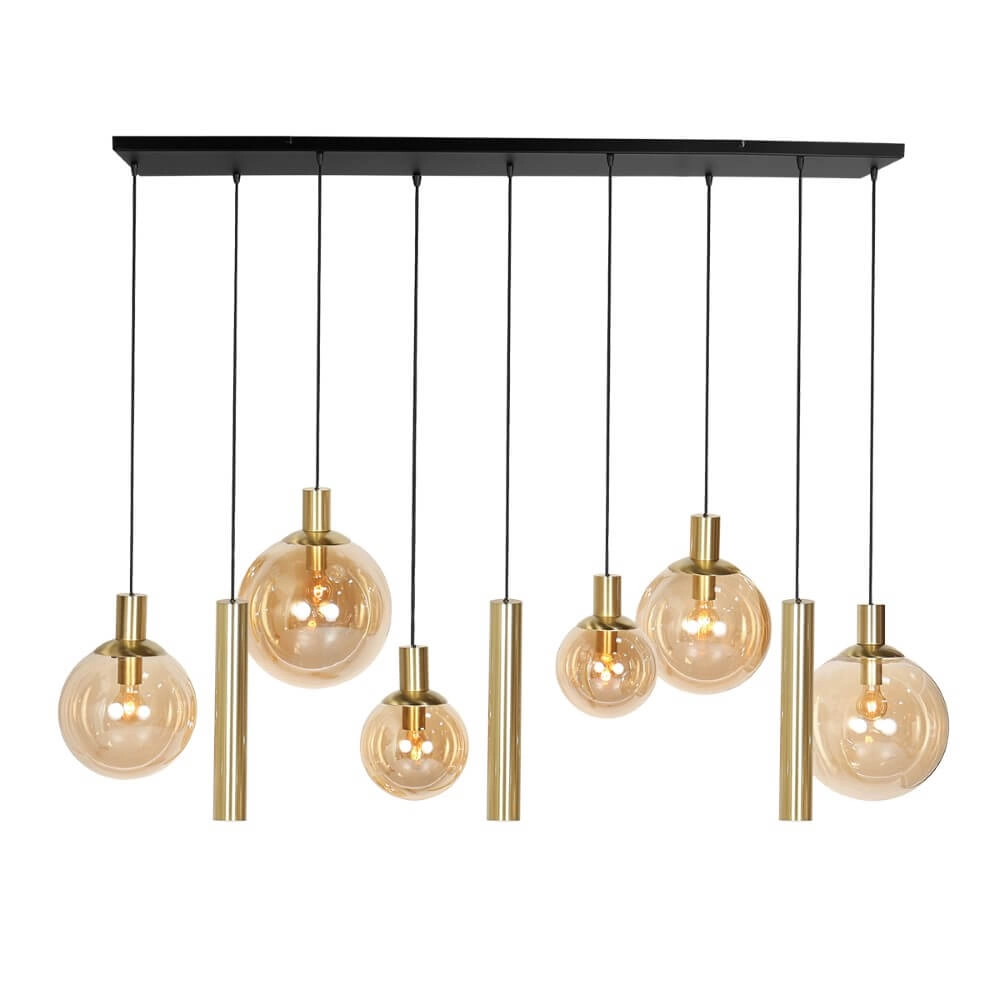 Eettafel hanglamp Bollique goud met amberglas Steinhauer 8712746172980