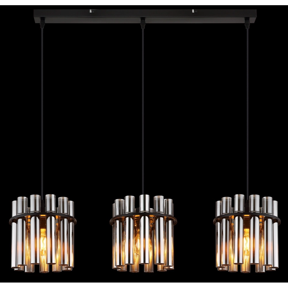3-lichts hanglamp Gorley II zwart met glas staafjes Globo 9007371589111
