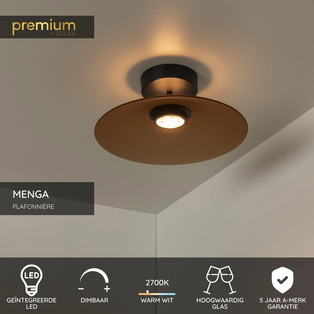 Strakke plafondlamp Menga Ø 40cm amber glas Premium by Lucide 5411212251220