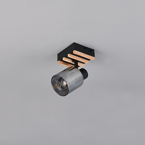 Wandlamp Travia zwart met hout Trio 4017807682588