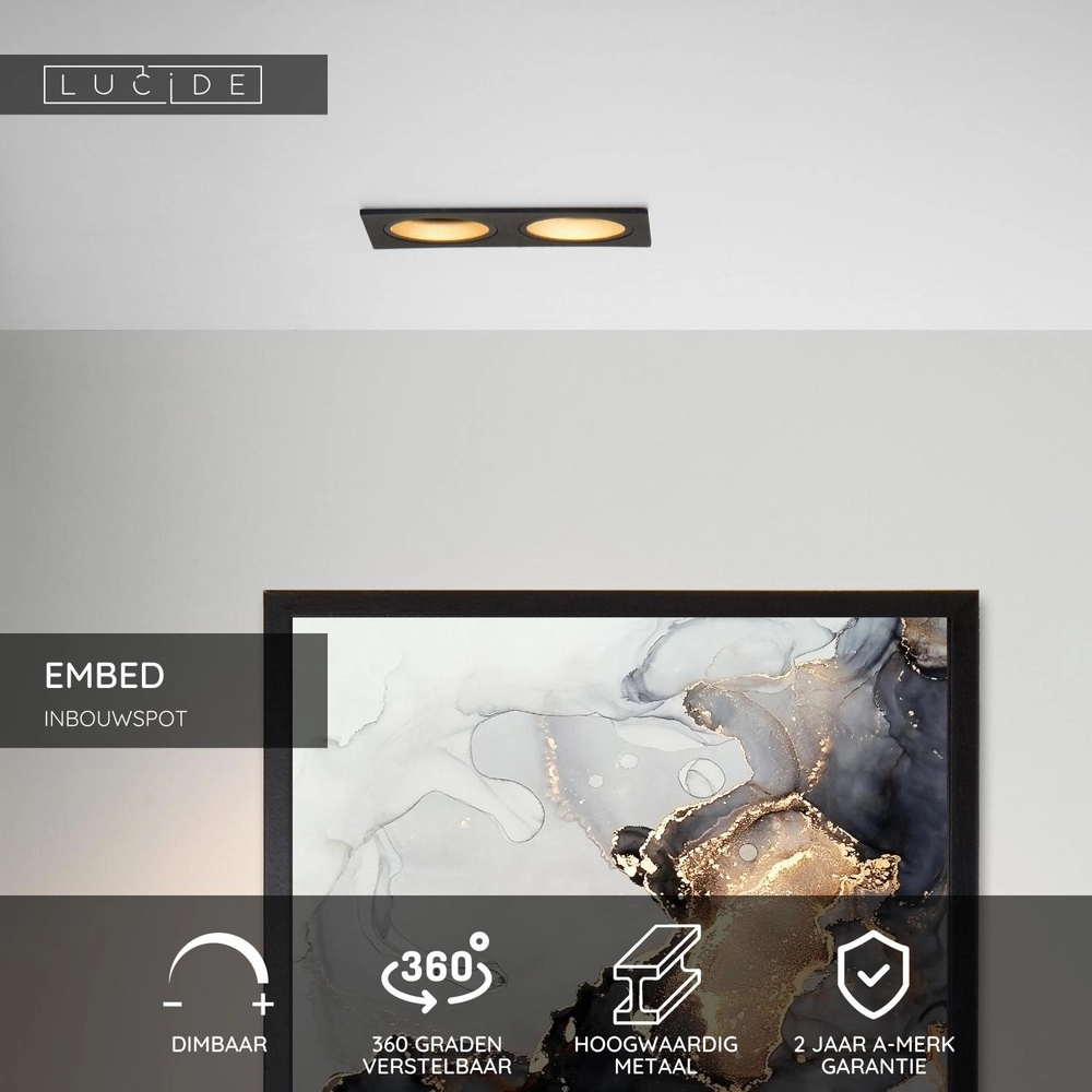 Rechthoekige inbouwspot Embed zwart Lucide 5411212221261