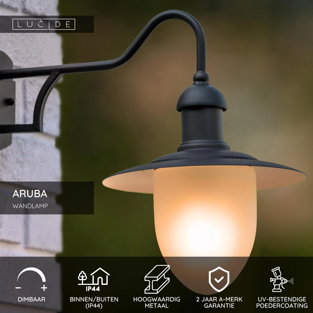 Landelijke wandlamp Aruba zwart Ø 25cm Lucide 5411212113498
